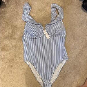J. Crew Blue and White Striped One Piece Swimsuit